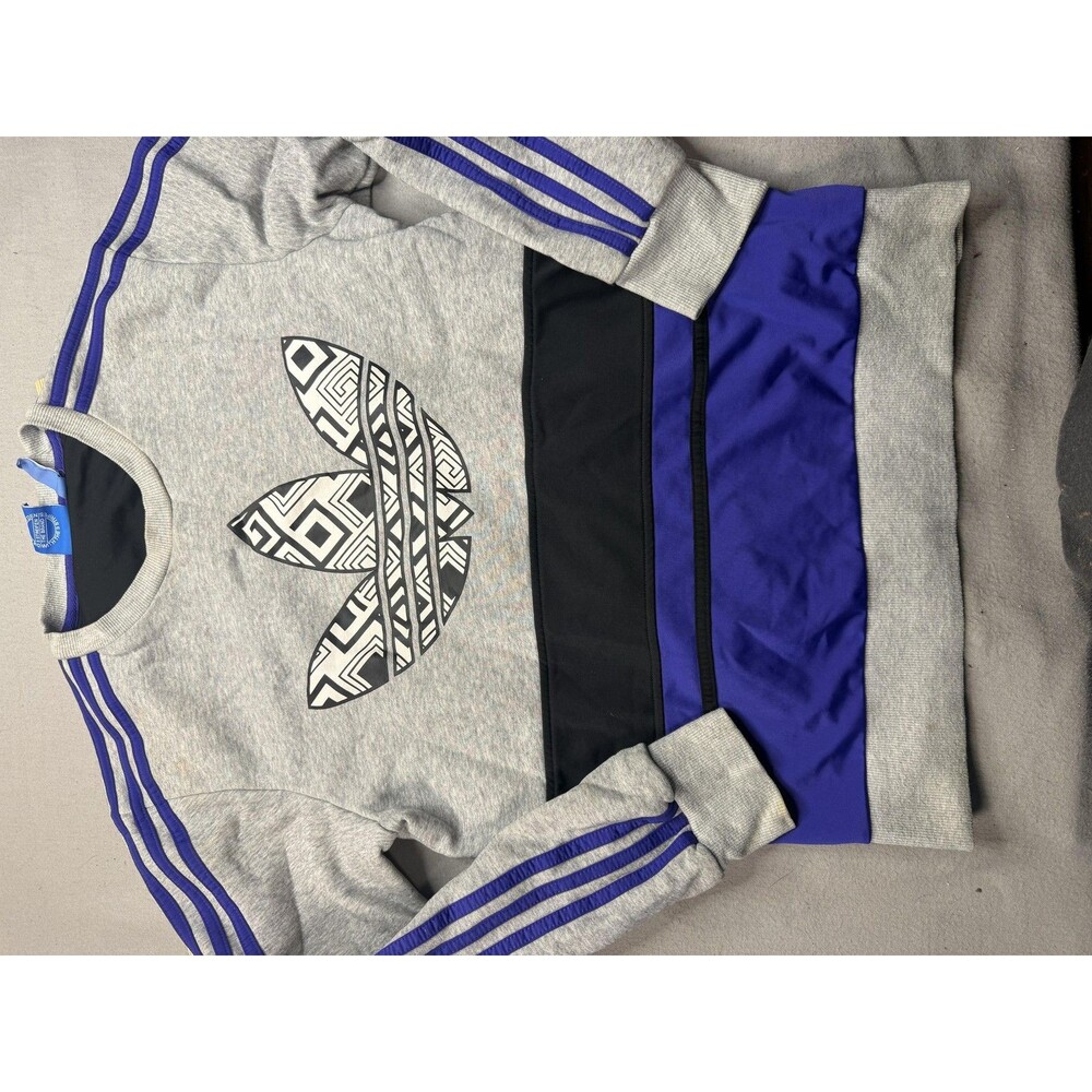 Adidas Originals Sweatshirt Mens Medium Gray Crewneck Fleece Trefoil Graphic
